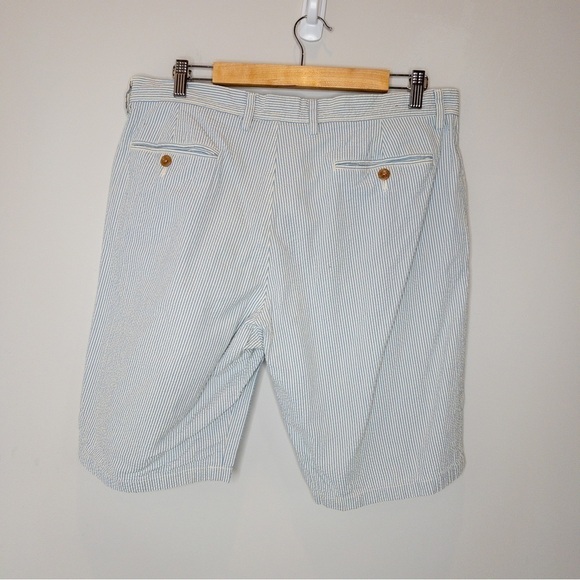 J Crew Club Mens Blue White Stripe Seersucker Shorts Size 34 Nautical Preppy - Picture 10 of 14
